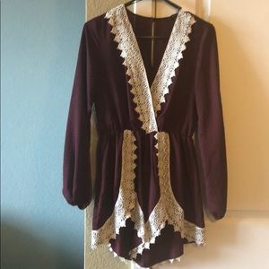 Maroon lace-trimmed romper